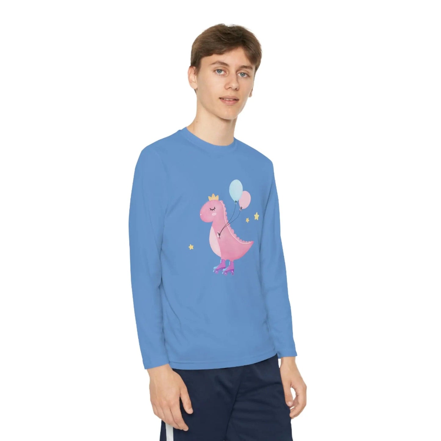 Dino dinosaur skating balloons Youth Long Sleeve Competitor Tee