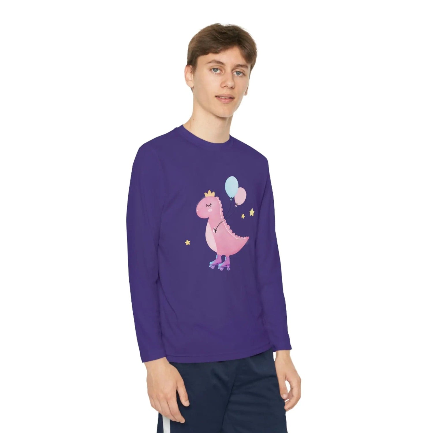 Dino dinosaur skating balloons Youth Long Sleeve Competitor Tee