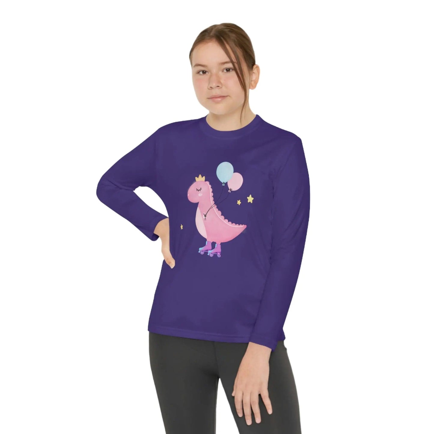 Dino dinosaur skating balloons Youth Long Sleeve Competitor Tee Purple