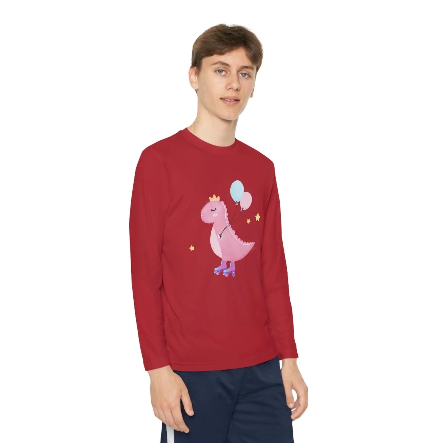 Dino dinosaur skating balloons Youth Long Sleeve Competitor Tee