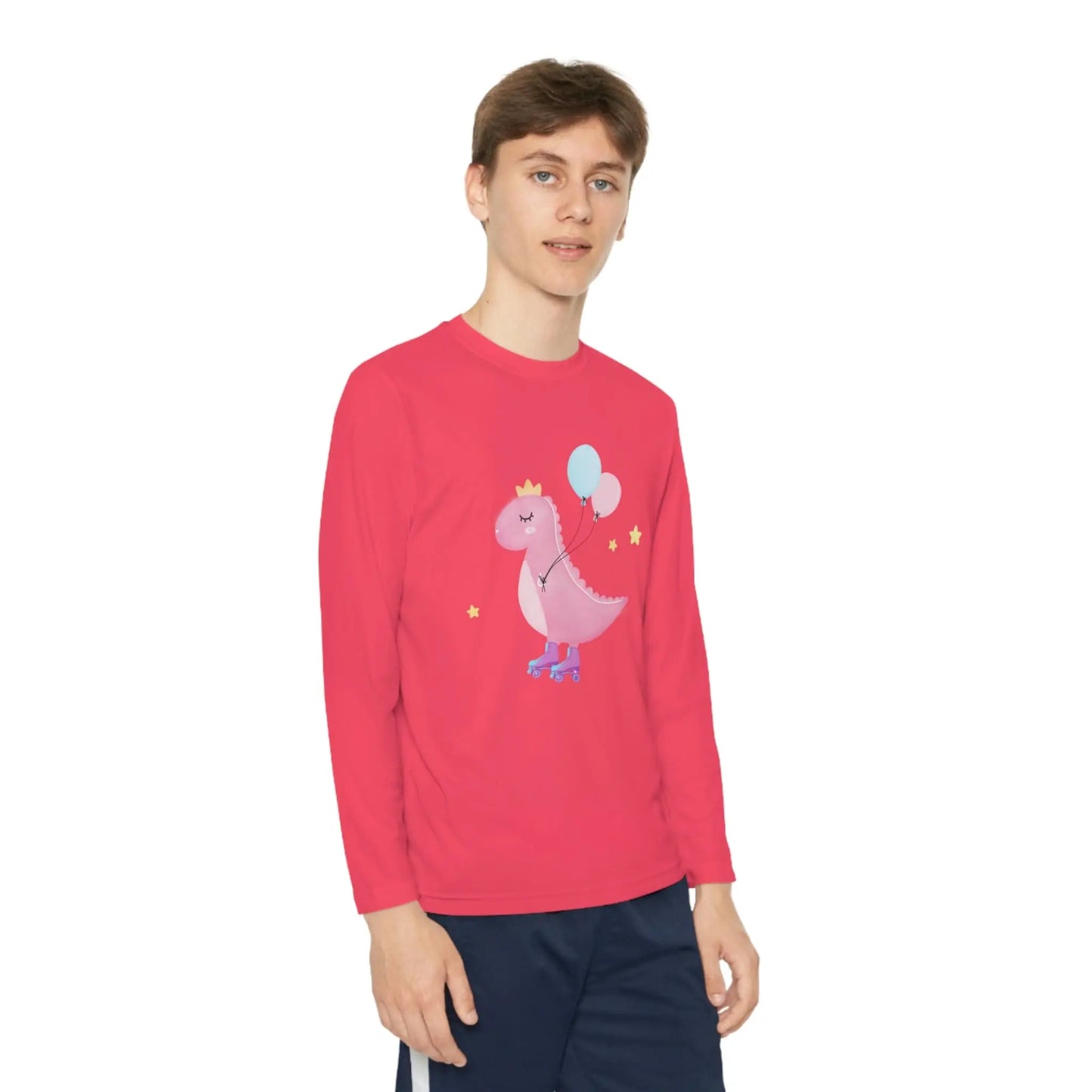 Dino dinosaur skating balloons Youth Long Sleeve Competitor Tee