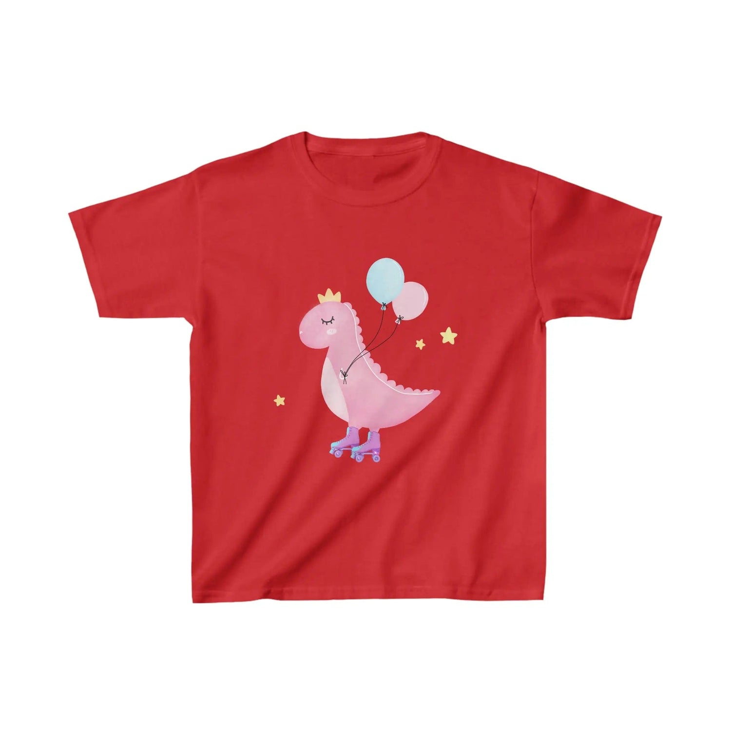 Dino dinosaur skating balloons, Kids Heavy Cotton Tee