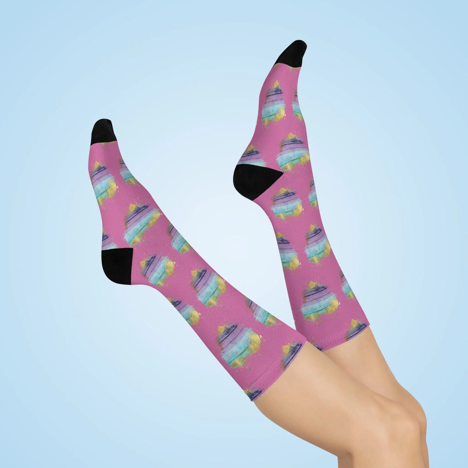 Distressed Heart with gold Cushioned Crew Socks in pink Printify