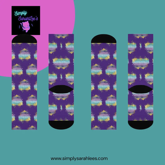 Distressed Heart with gold Cushioned Crew Socks in purple Printify