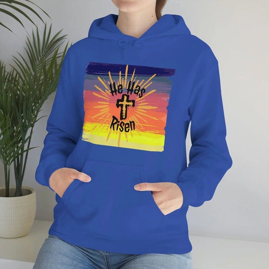 Easter He is Risen Sunset Unisex Heavy Blend Hooded Sweatshirt Royal