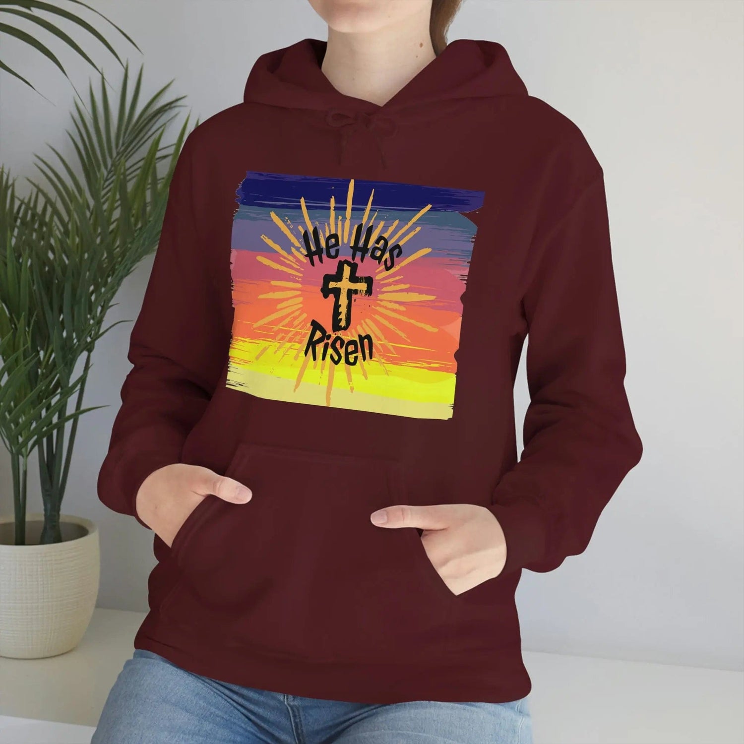 Easter He is Risen Sunset Unisex Heavy Blend Hooded Sweatshirt