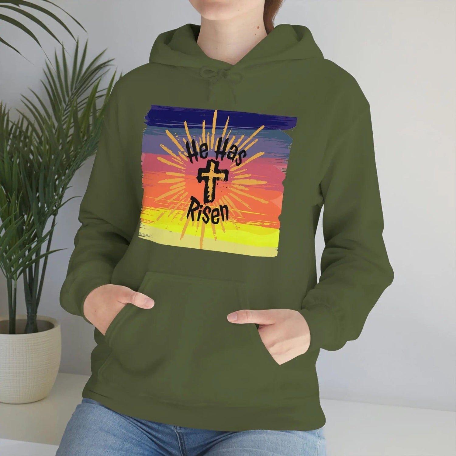 Easter He is Risen Sunset Unisex Heavy Blend Hooded Sweatshirt