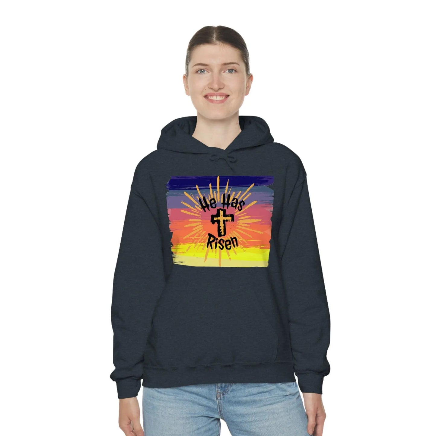 Easter He is Risen Sunset Unisex Heavy Blend Hooded Sweatshirt