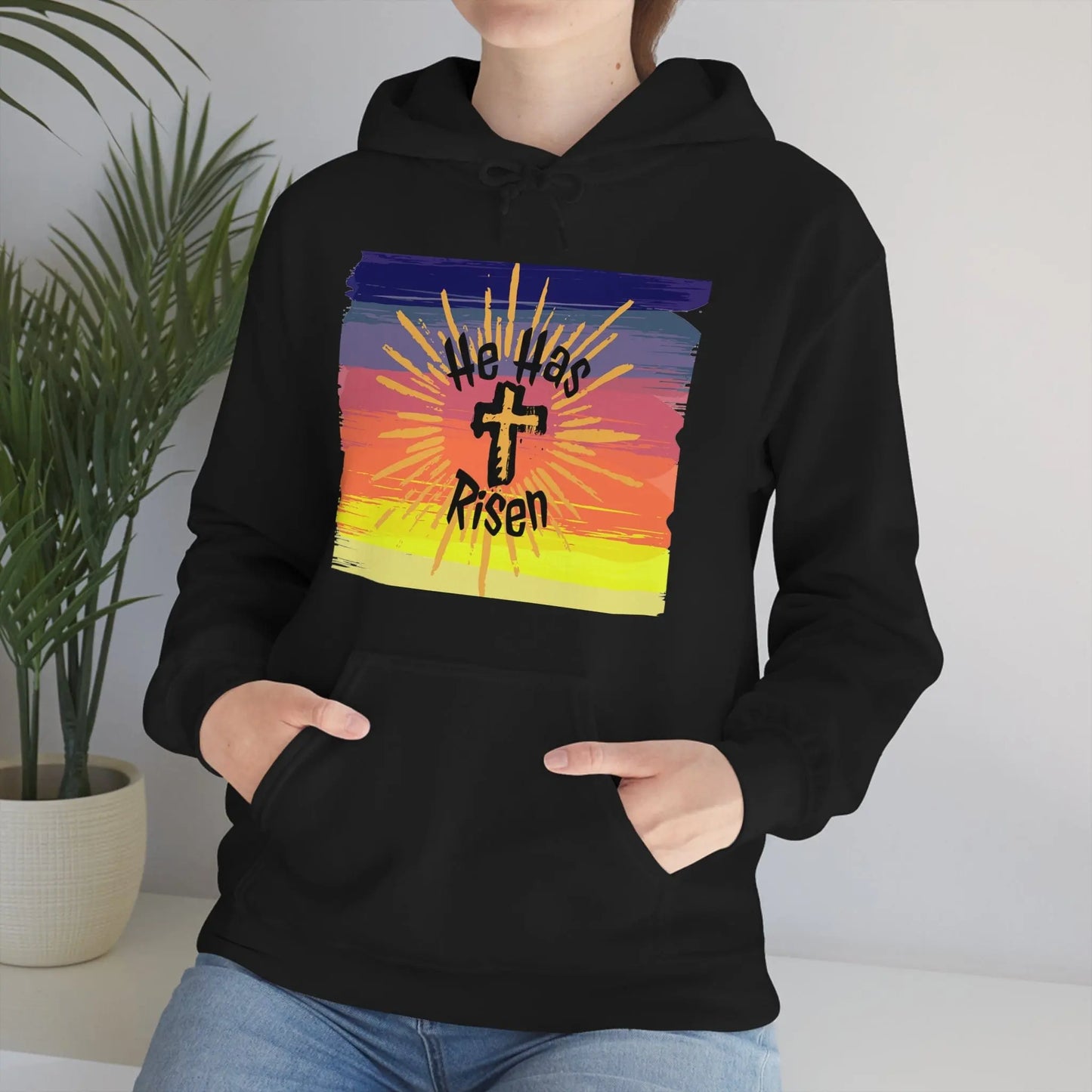 Easter He is Risen Sunset Unisex Heavy Blend Hooded Sweatshirt