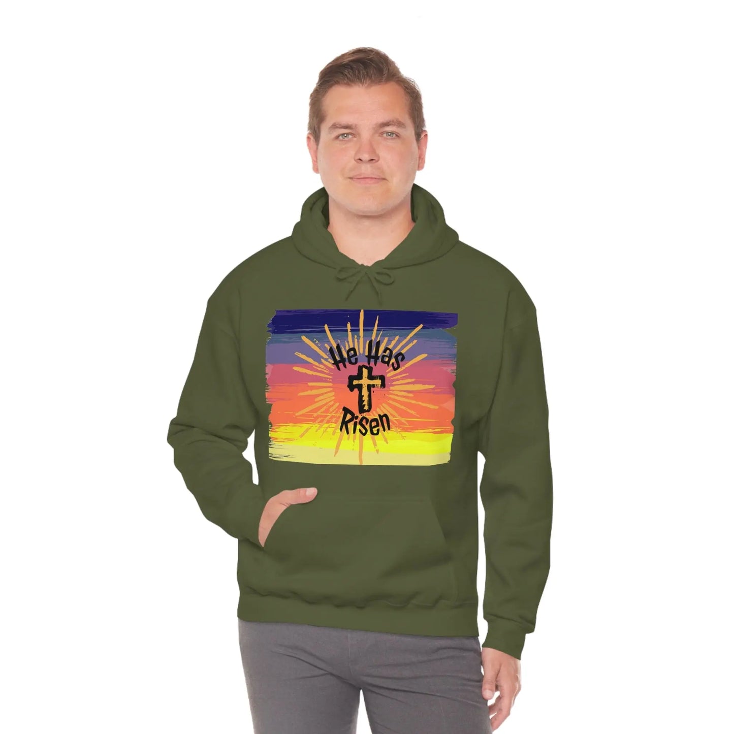 Easter He is Risen Sunset Unisex Heavy Blend Hooded Sweatshirt