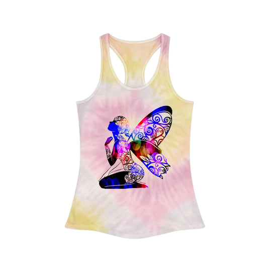 Fairy with Fae lights in black with Tie Dye Racerback Tank Top