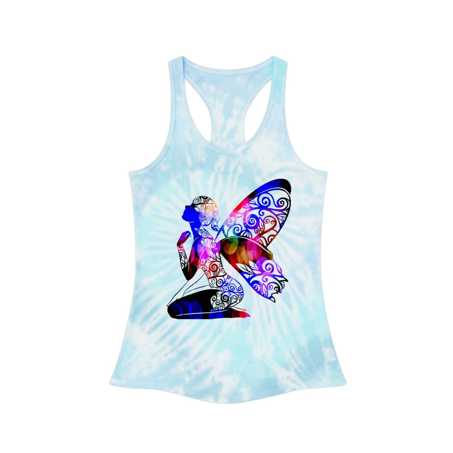 Fairy with Fae lights in black with Tie Dye Racerback Tank Top