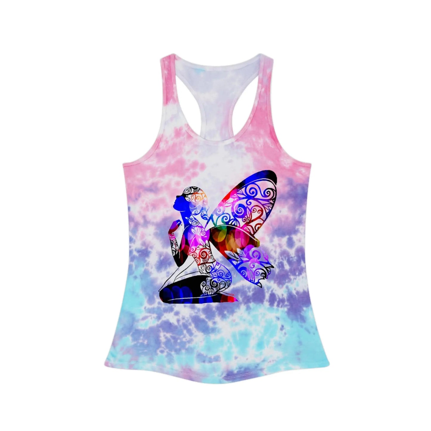 Fairy with Fae lights in black with Tie Dye Racerback Tank Top