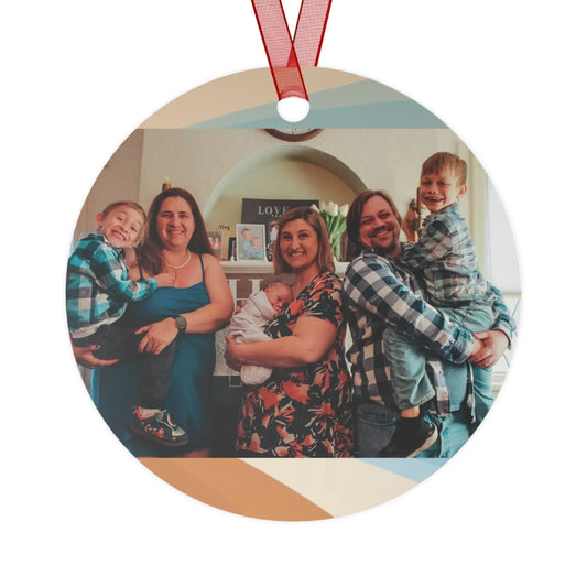 Fam Pic with Baby Kida Metal Ornaments Printify