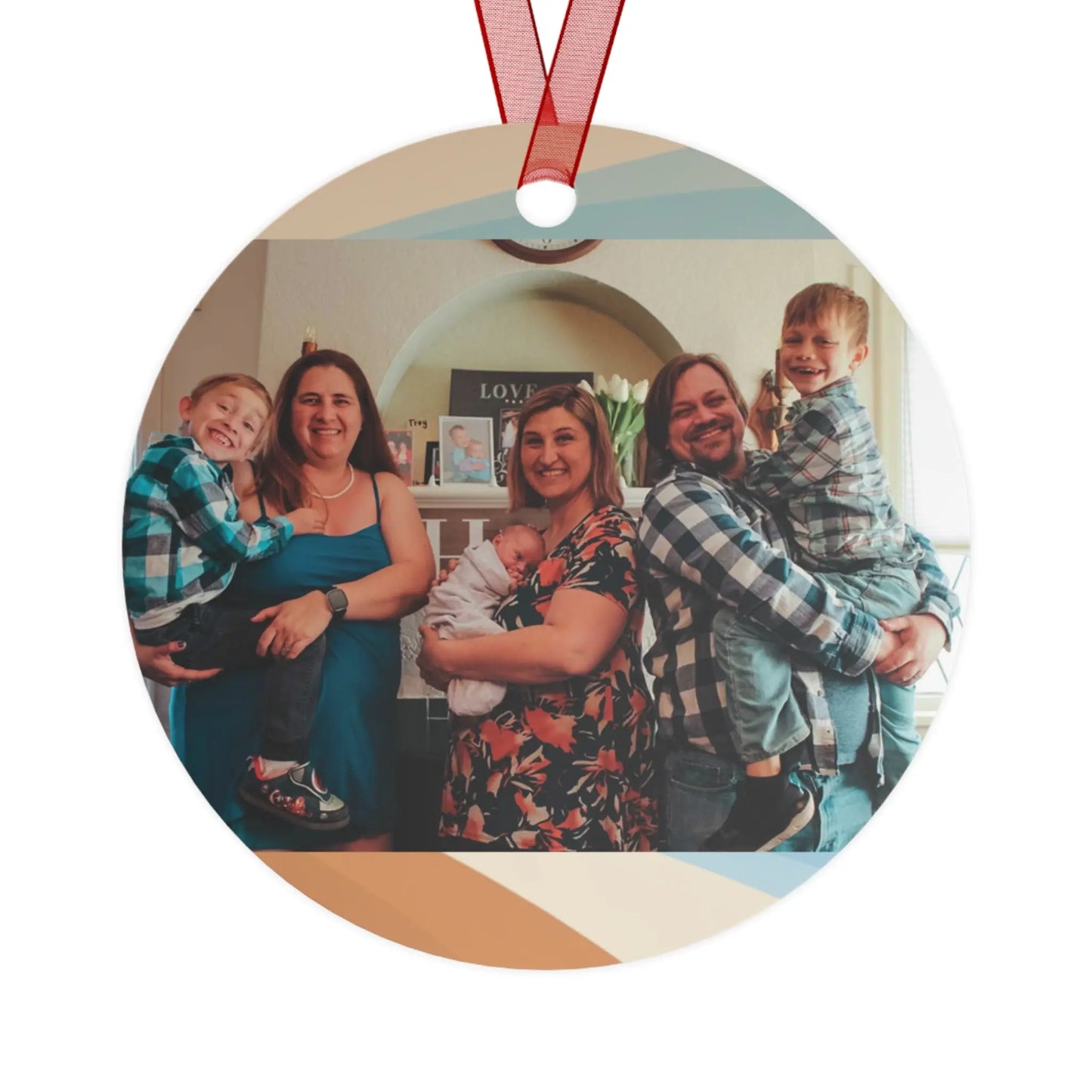 Fam Pic with Baby Kida Metal Ornaments Printify