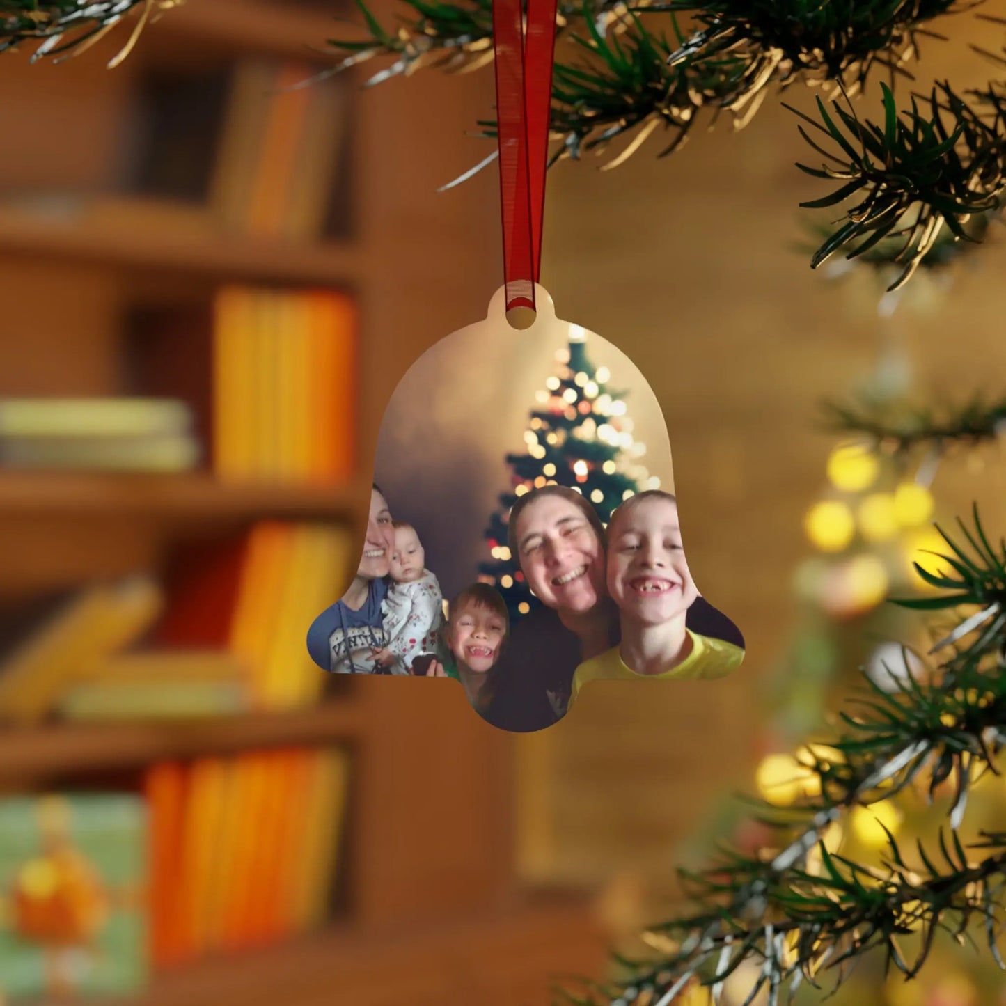 Fam with Tree Metal Ornaments Printify