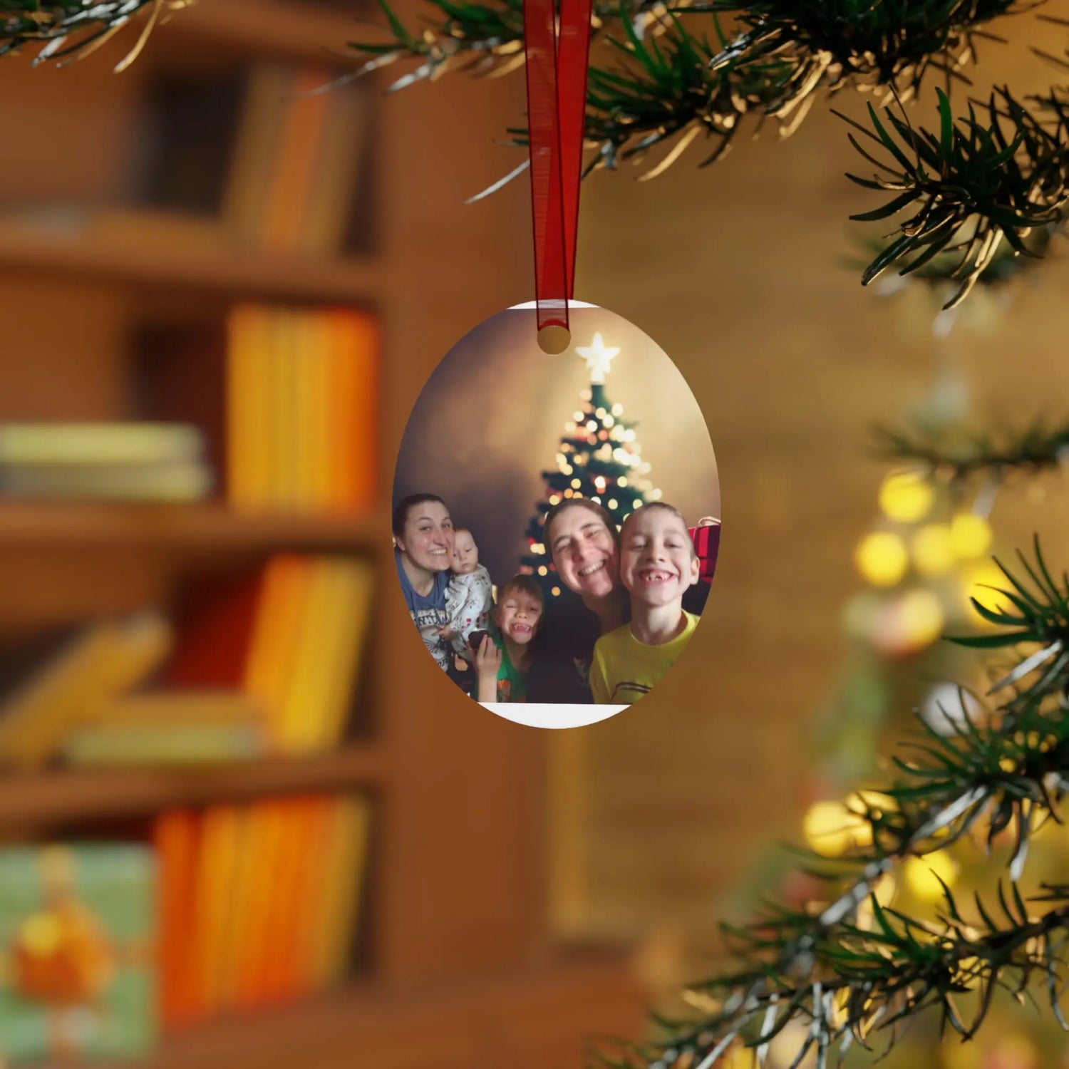 Fam with Tree Metal Ornaments Printify