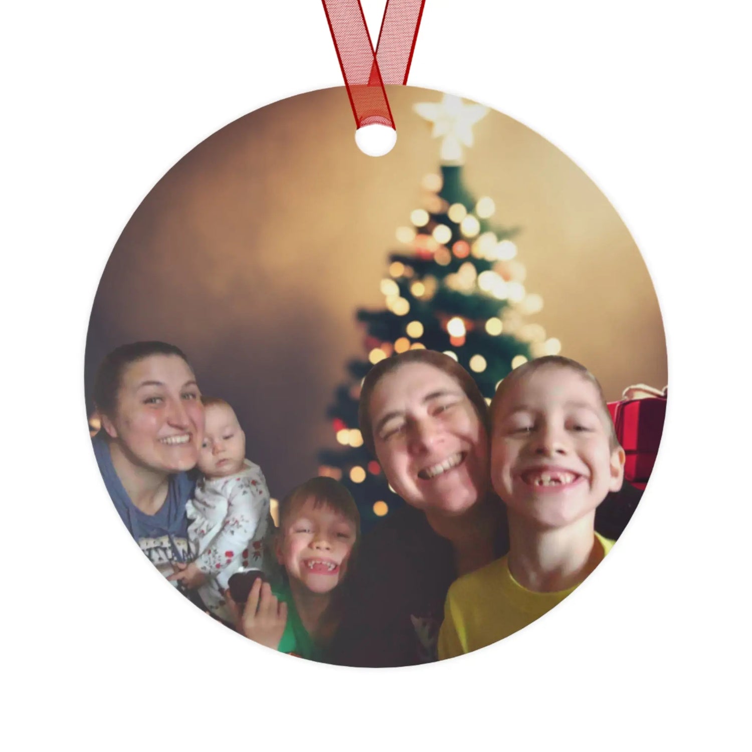 Fam with Tree Metal Ornaments Printify