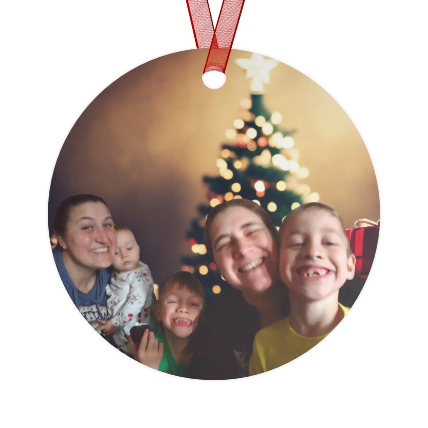 Fam with Tree Metal Ornaments Printify