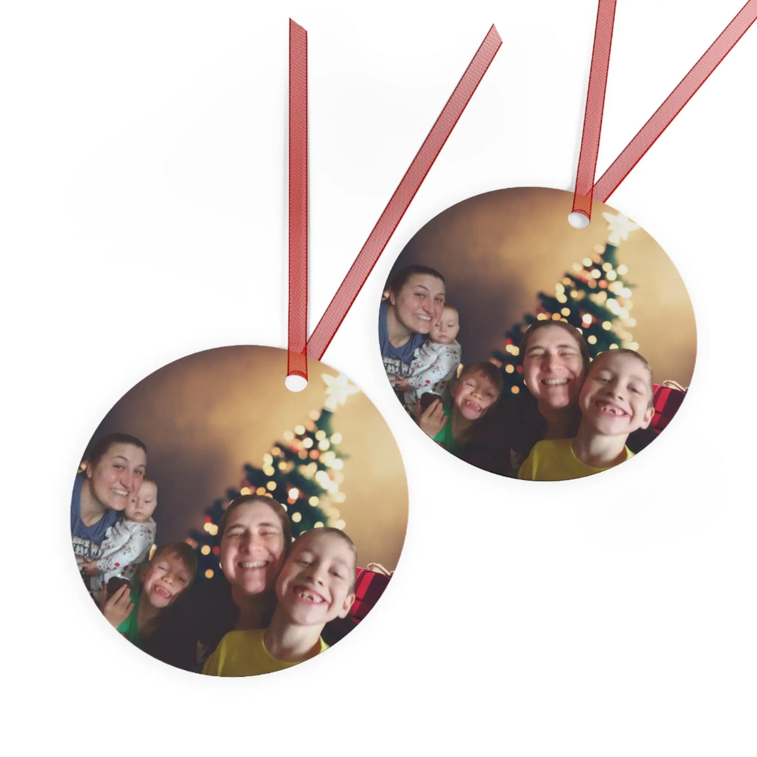 Fam with Tree Metal Ornaments Printify