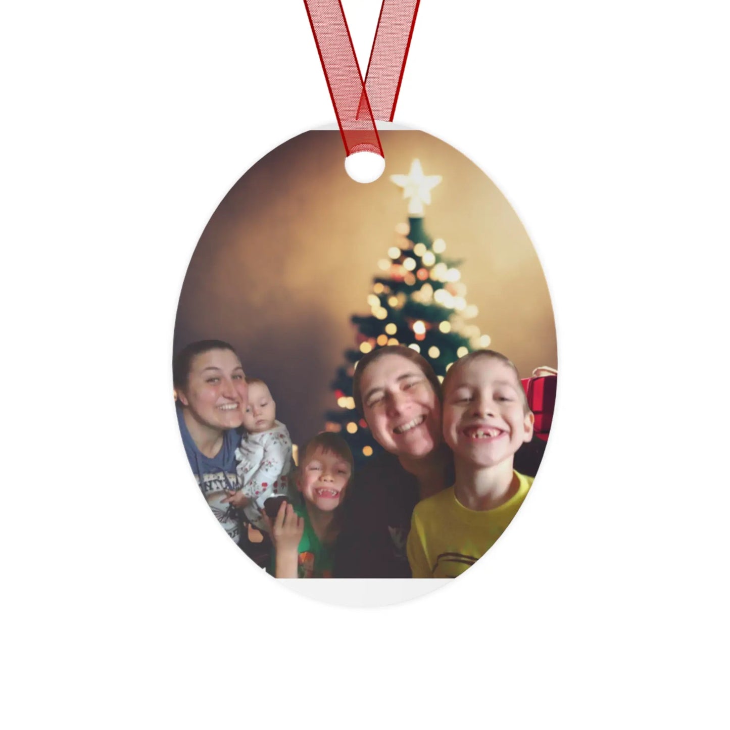 Fam with Tree Metal Ornaments Printify