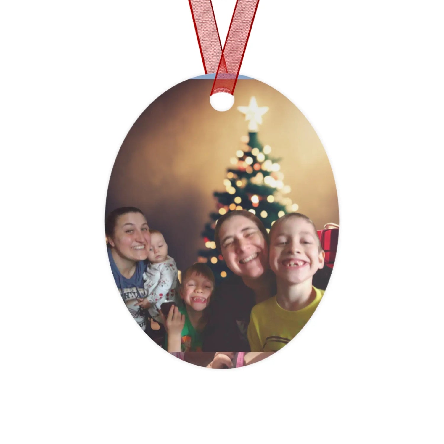 Fam with Tree Metal Ornaments Printify