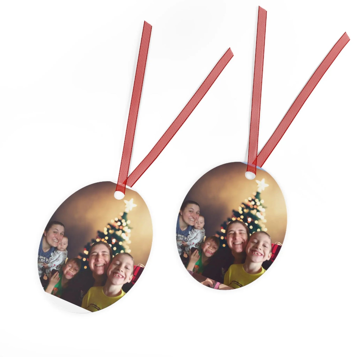 Fam with Tree Metal Ornaments Printify