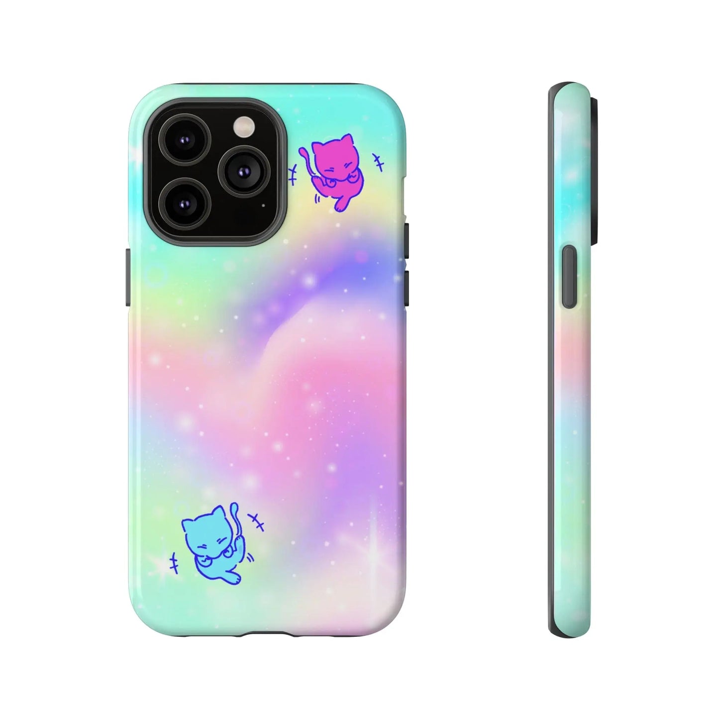 Giggling Anime Cat Rainbow Tough Phone Cases