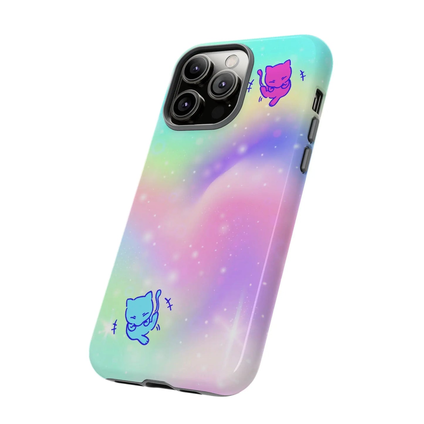 Giggling Anime Cat Rainbow Tough Phone Cases