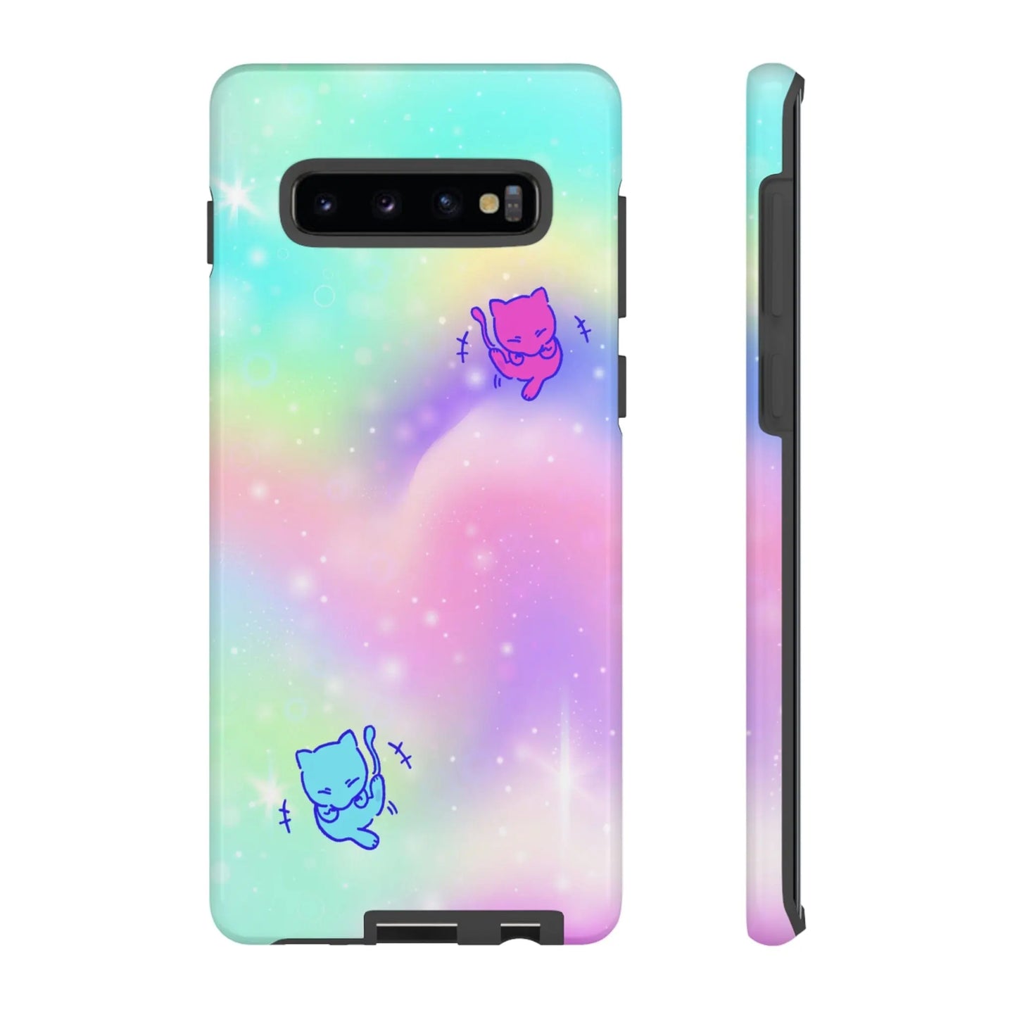 Giggling Anime Cat Rainbow Tough Phone Cases