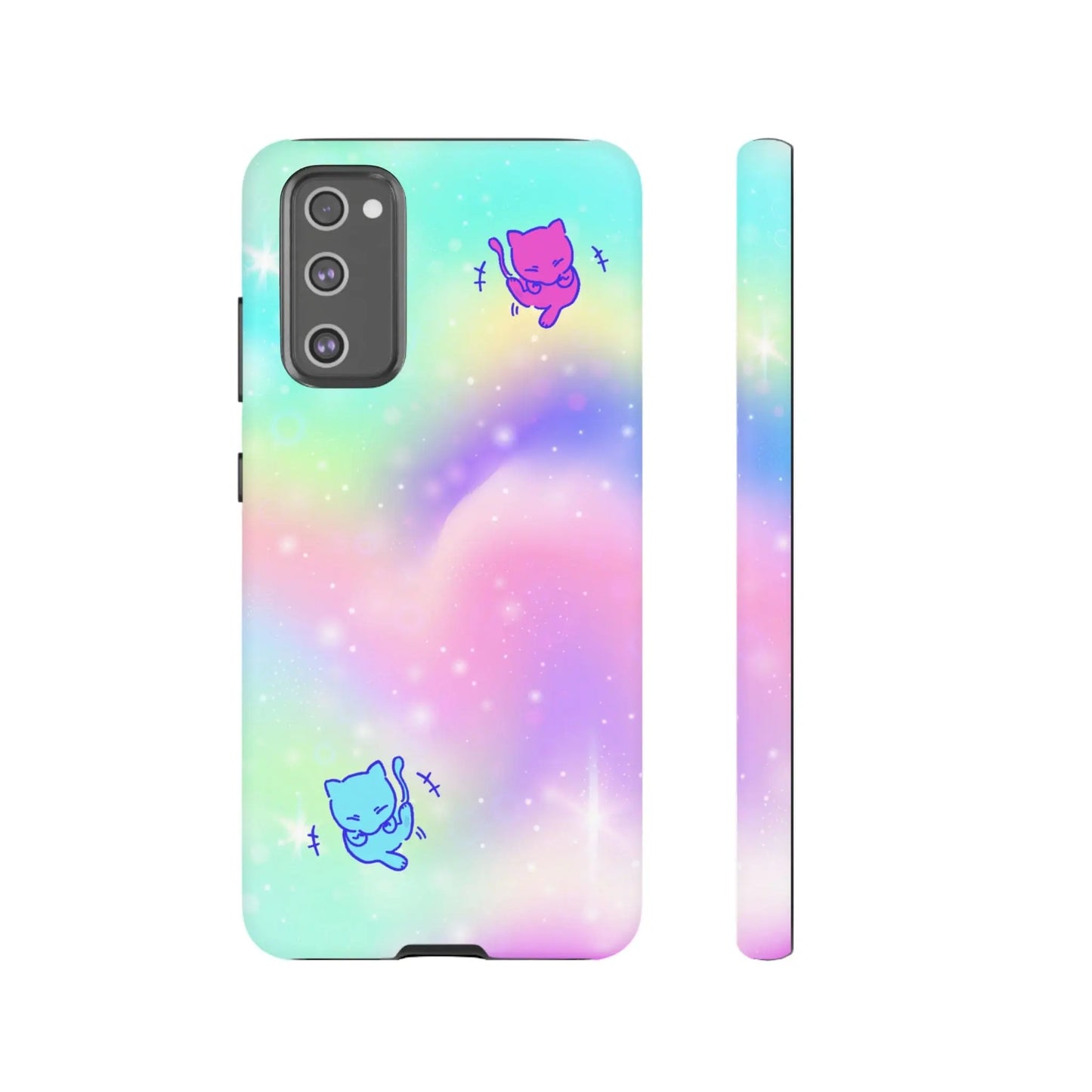 Giggling Anime Cat Rainbow Tough Phone Cases