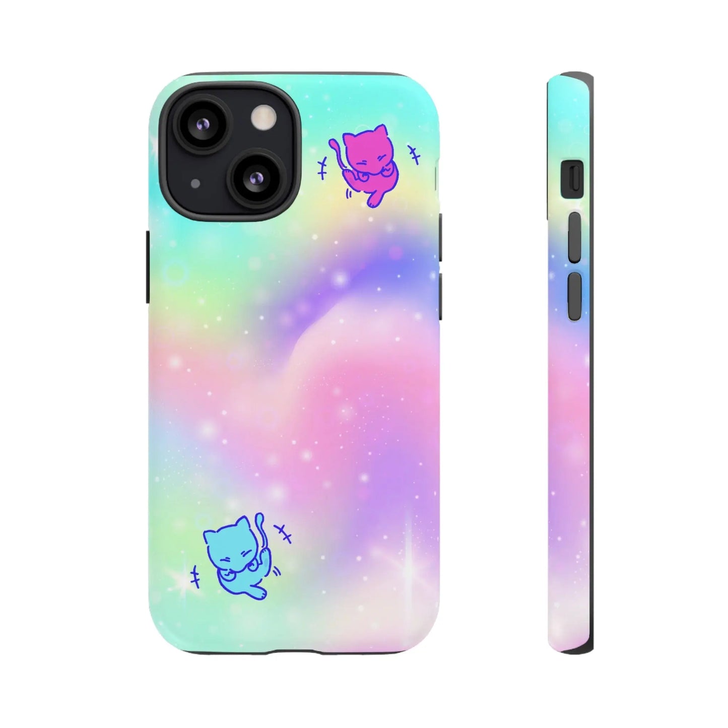 Giggling Anime Cat Rainbow Tough Phone Cases