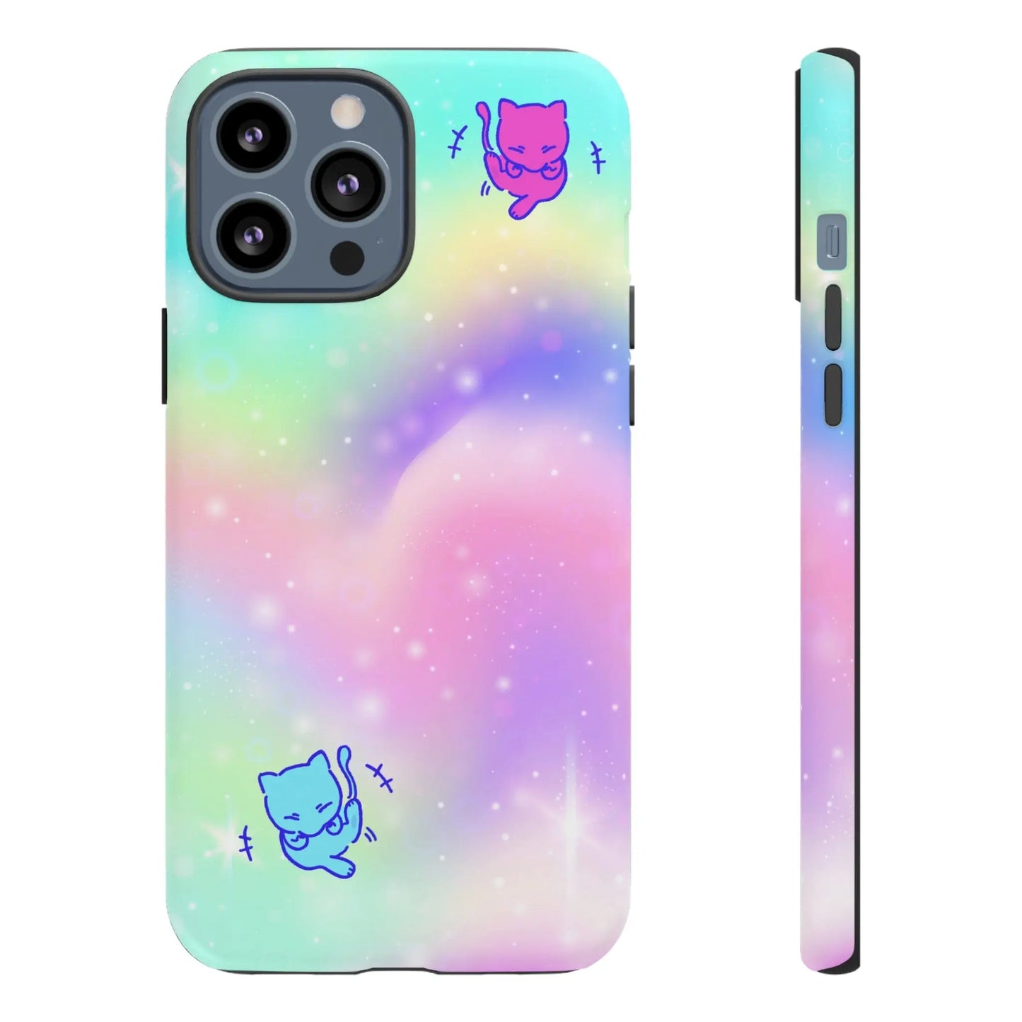 Giggling Anime Cat Rainbow Tough Phone Cases