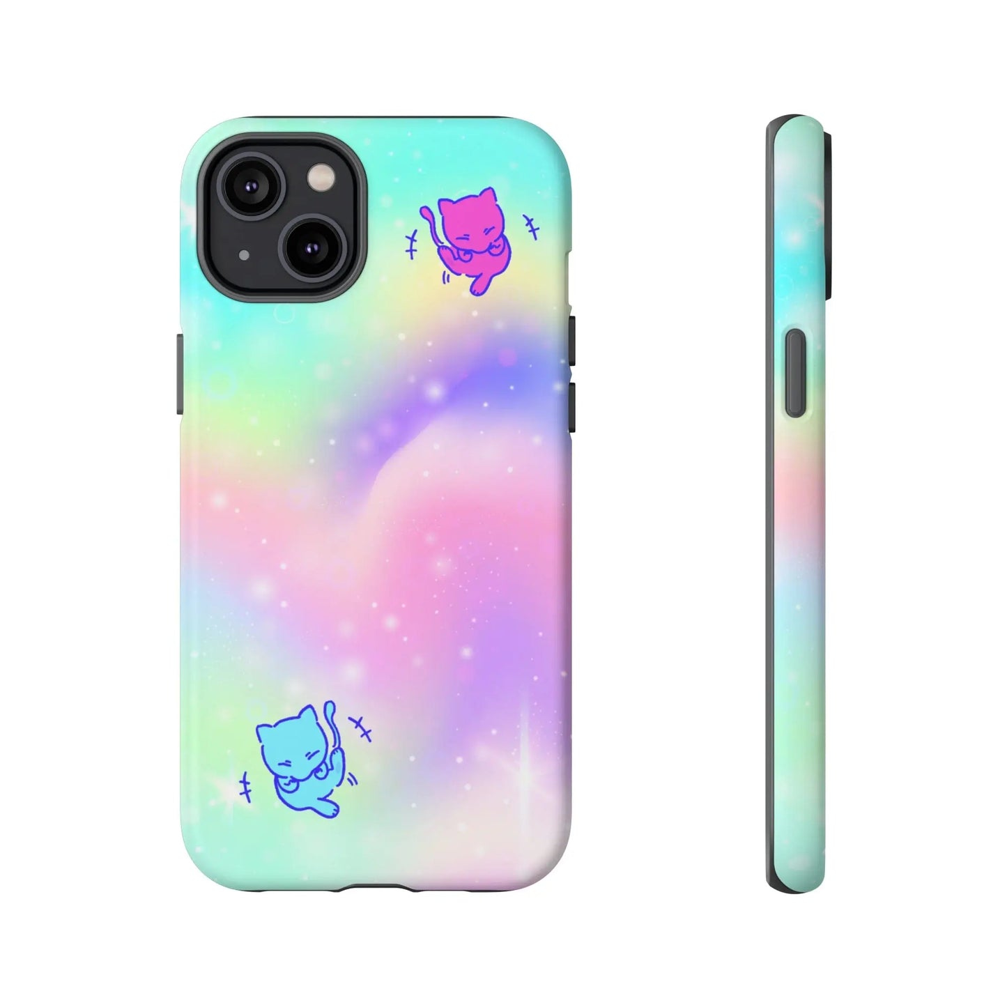 Giggling Anime Cat Rainbow Tough Phone Cases