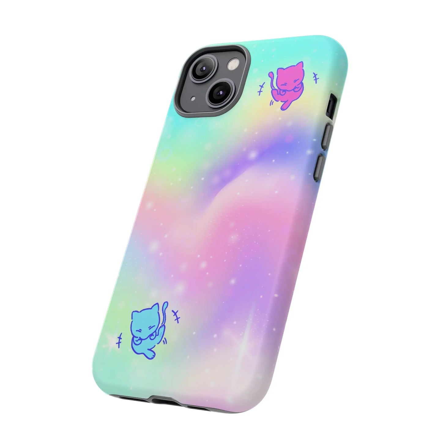 Giggling Anime Cat Rainbow Tough Phone Cases