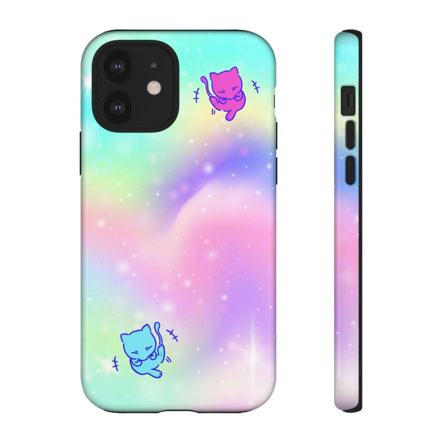 Giggling Anime Cat Rainbow Tough Phone Cases