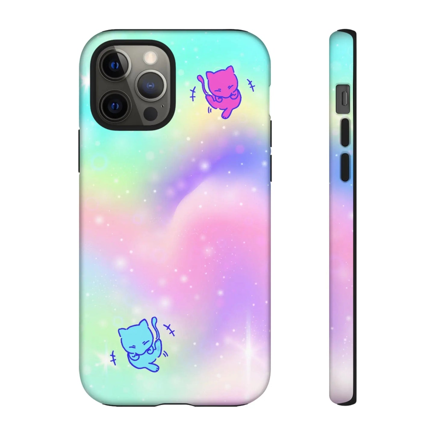 Giggling Anime Cat Rainbow Tough Phone Cases