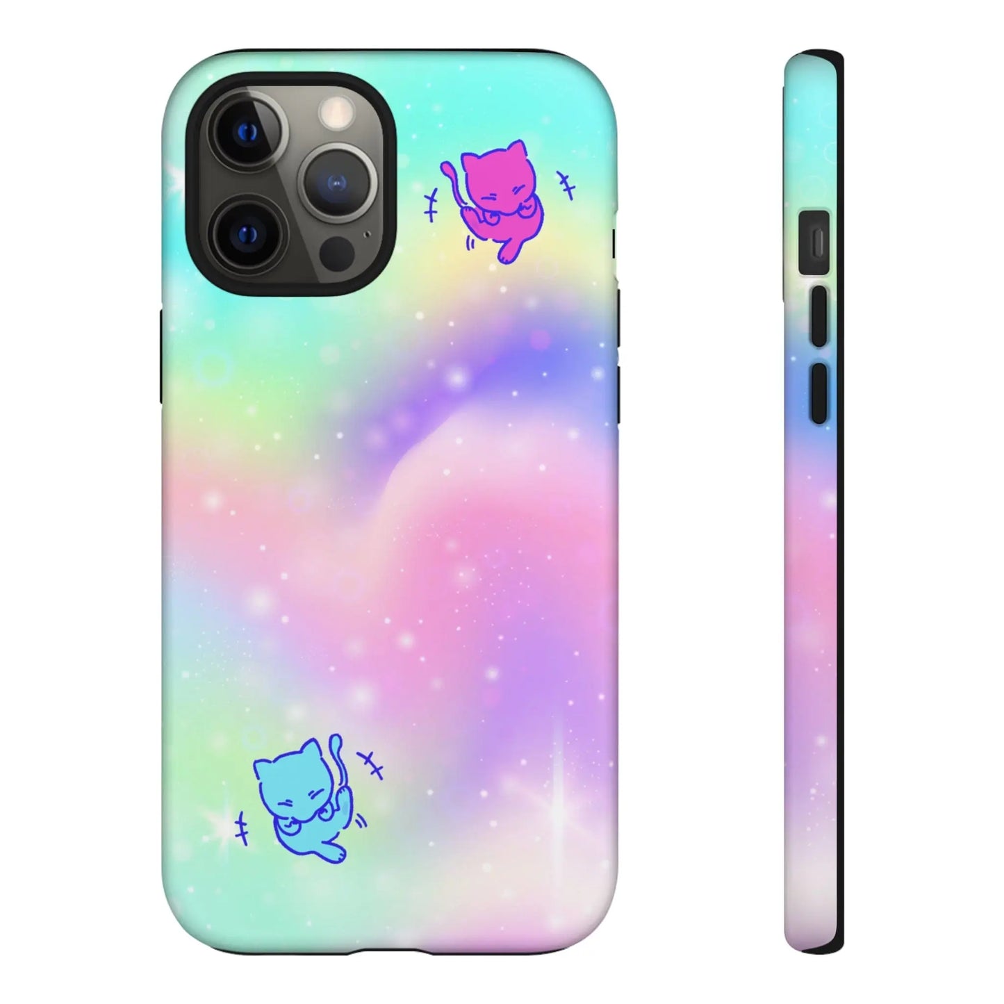 Giggling Anime Cat Rainbow Tough Phone Cases