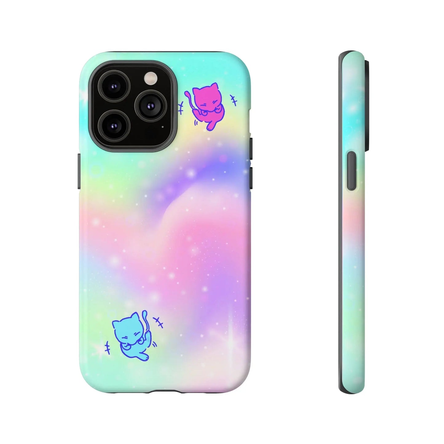 Giggling Anime Cat Rainbow Tough Phone Cases