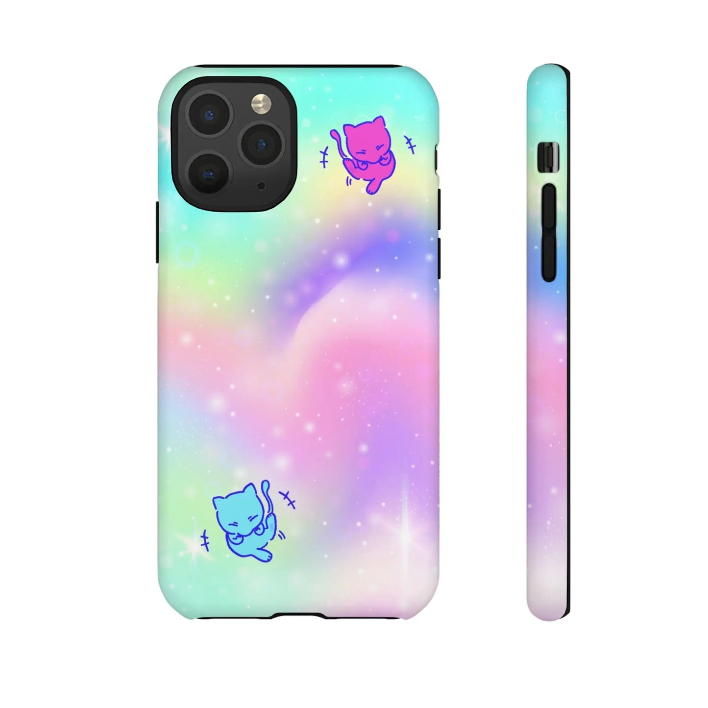 Giggling Anime Cat Rainbow Tough Phone Cases