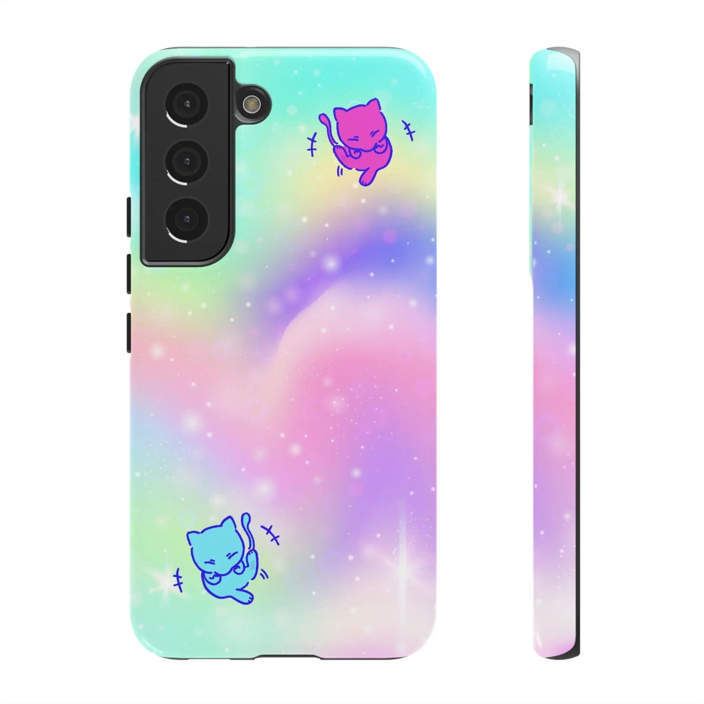 Giggling Anime Cat Rainbow Tough Phone Cases