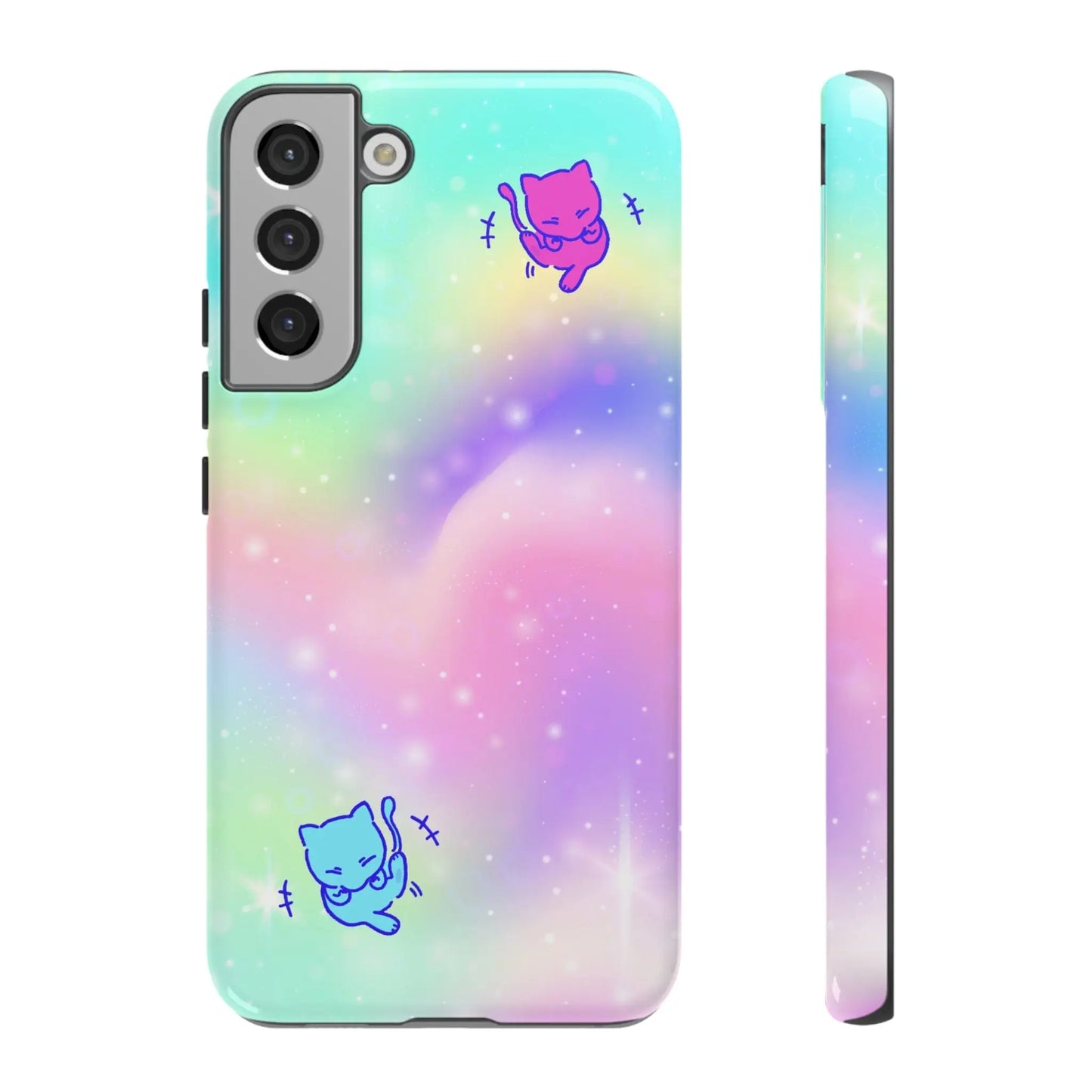 Giggling Anime Cat Rainbow Tough Phone Cases