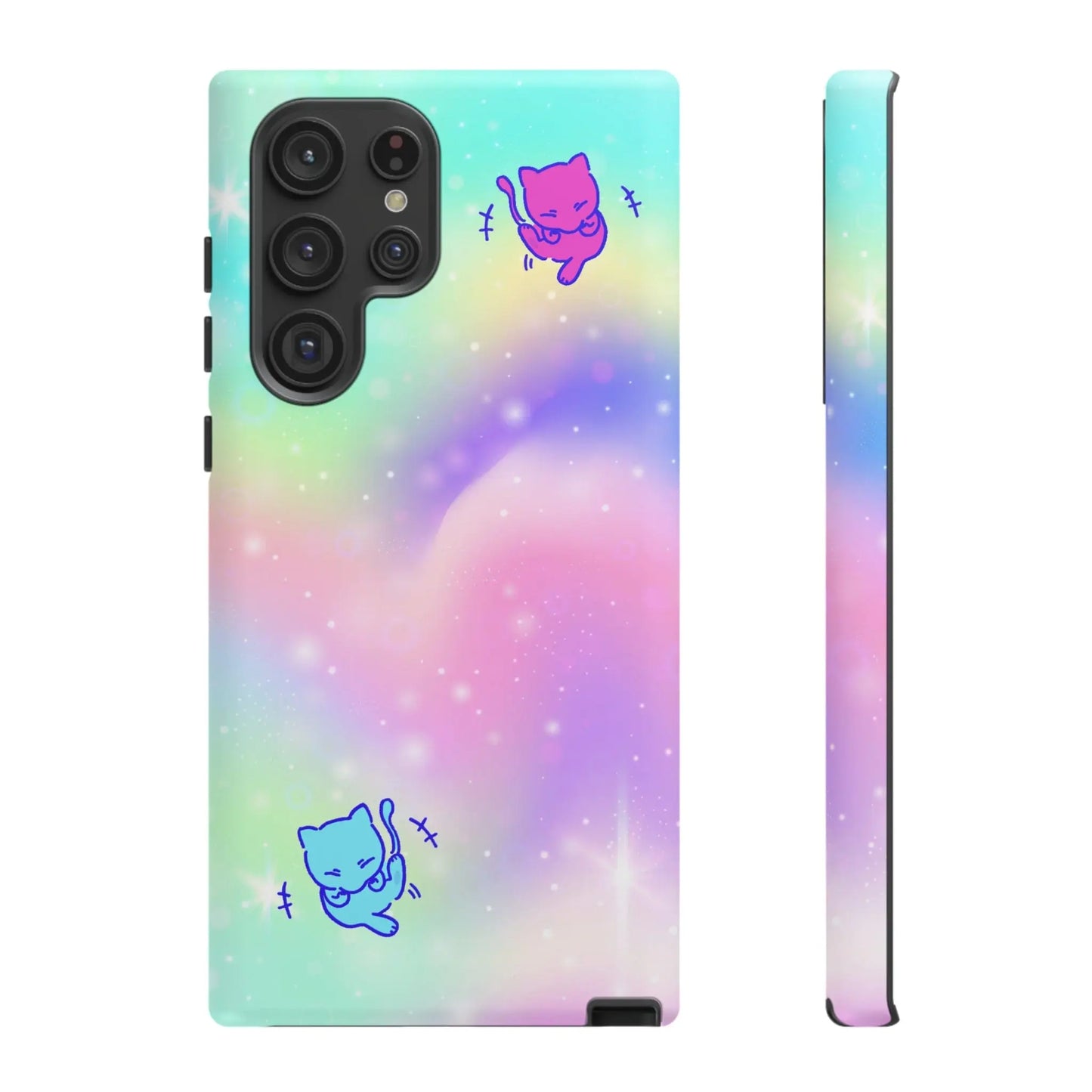 Giggling Anime Cat Rainbow Tough Phone Cases