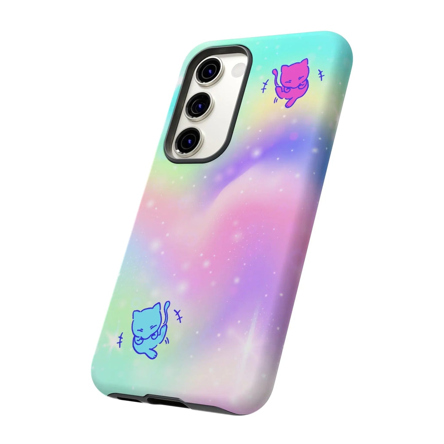 Giggling Anime Cat Rainbow Tough Phone Cases