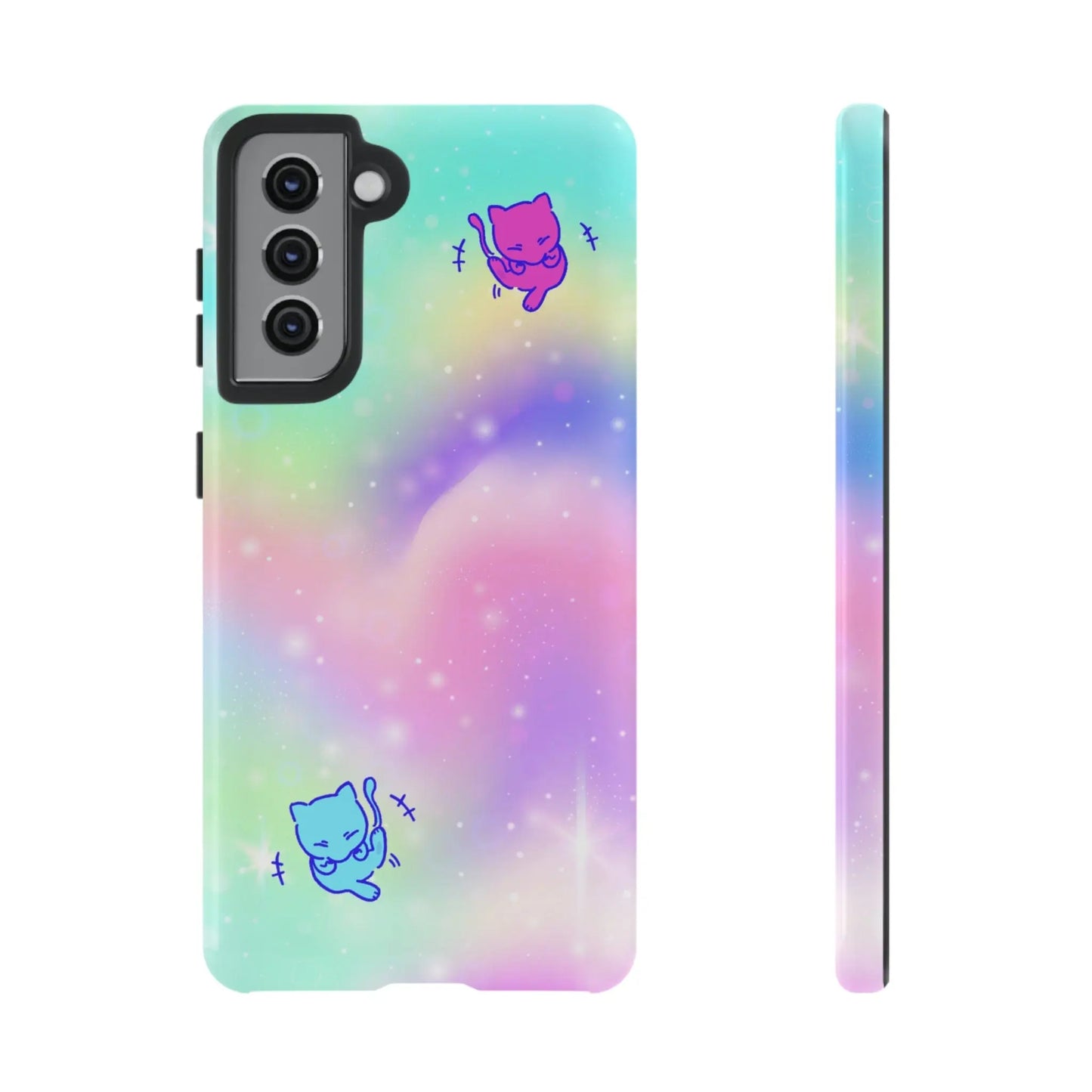 Giggling Anime Cat Rainbow Tough Phone Cases