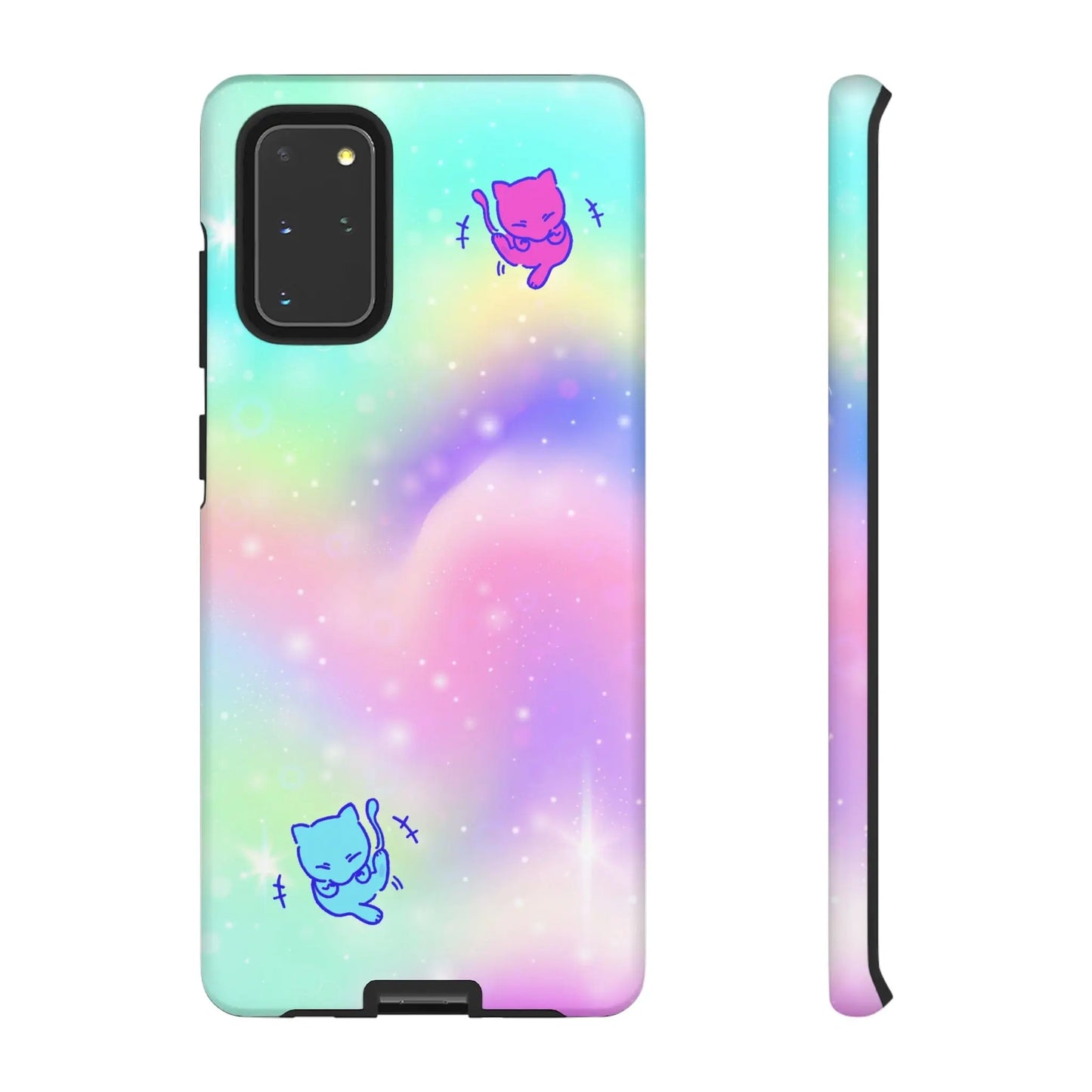 Giggling Anime Cat Rainbow Tough Phone Cases