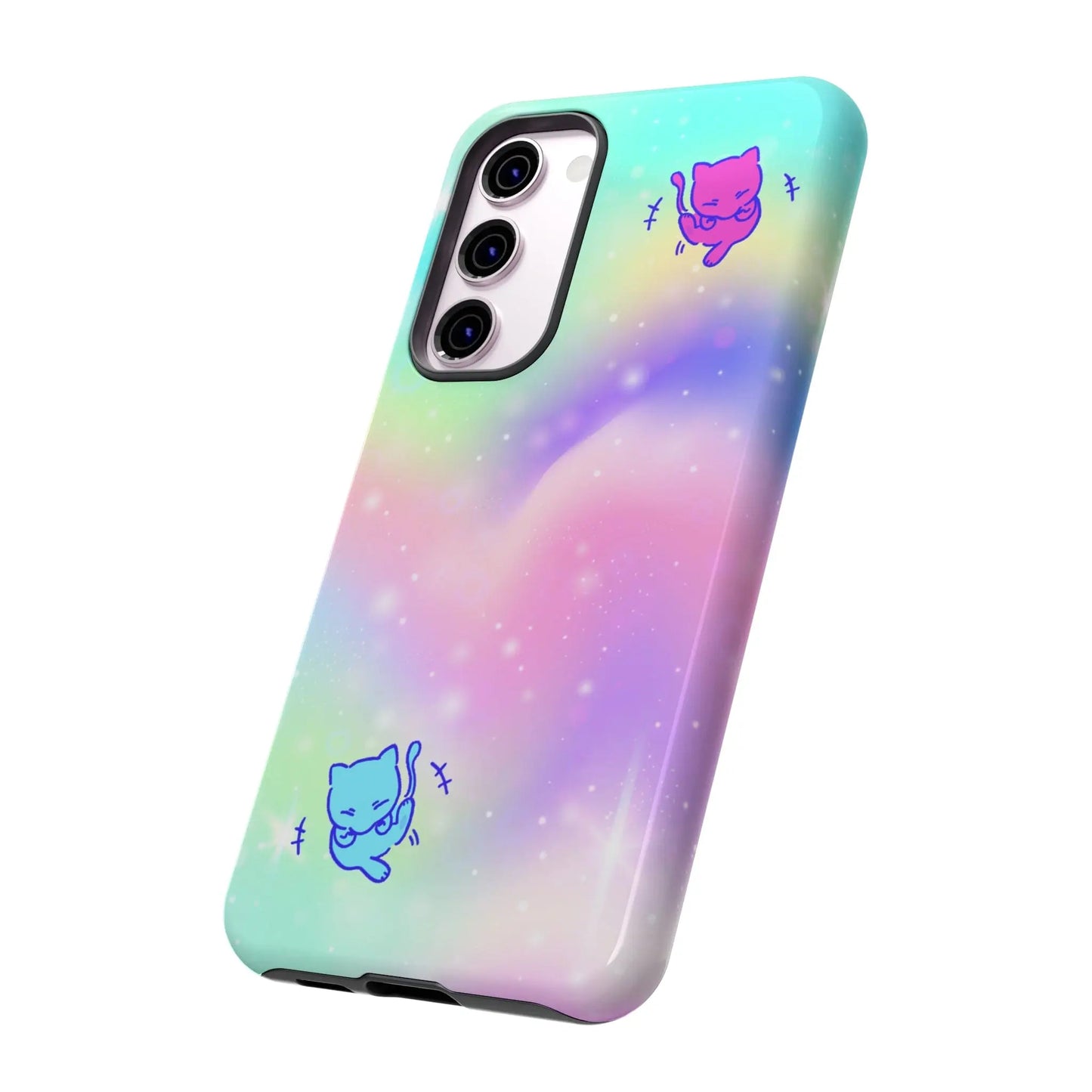 Giggling Anime Cat Rainbow Tough Phone Cases