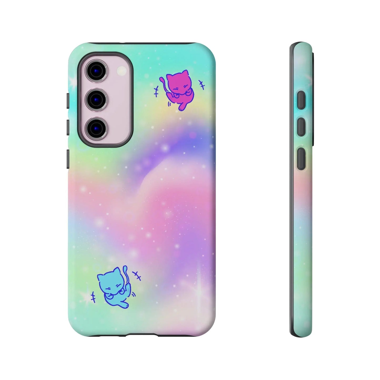 Giggling Anime Cat Rainbow Tough Phone Cases