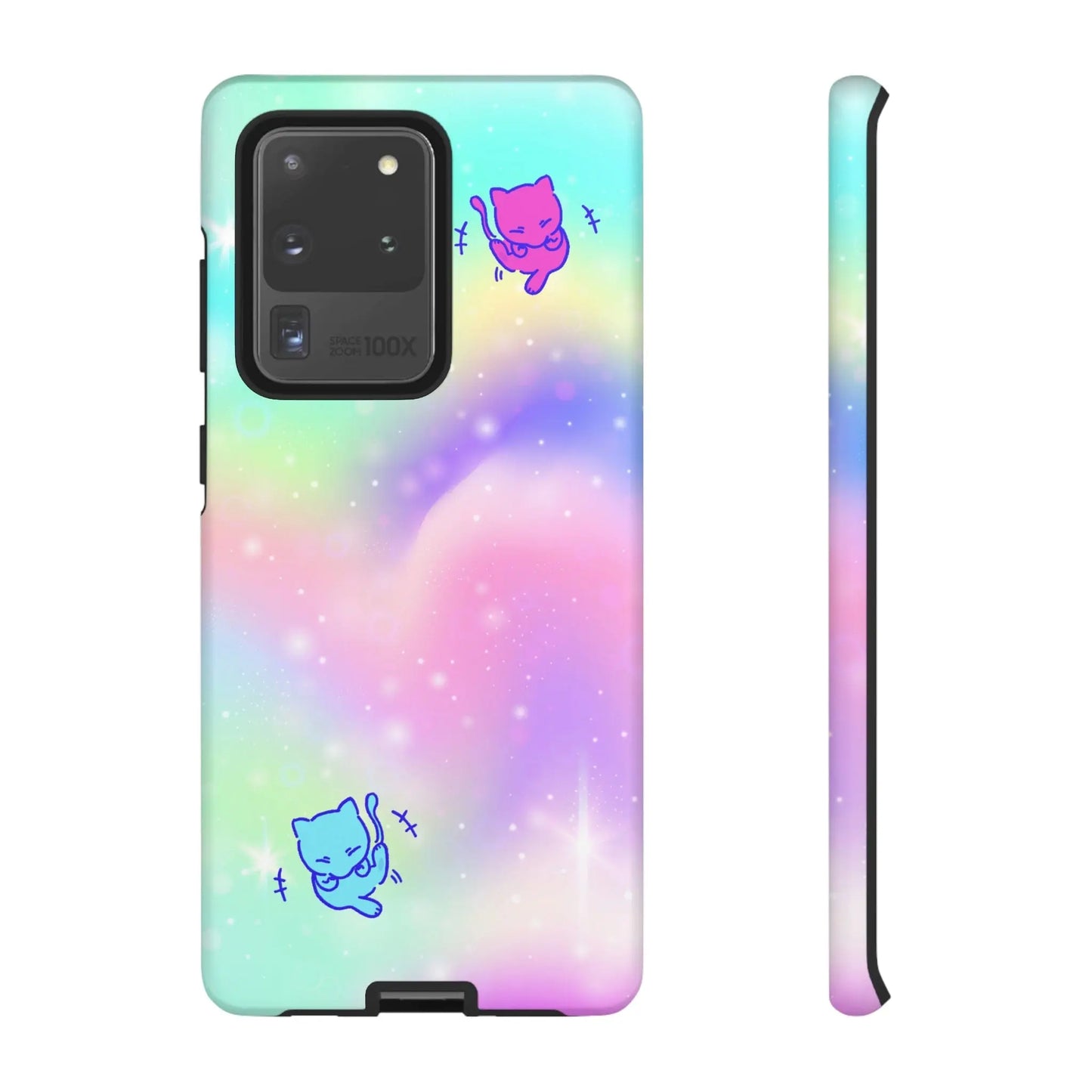 Giggling Anime Cat Rainbow Tough Phone Cases