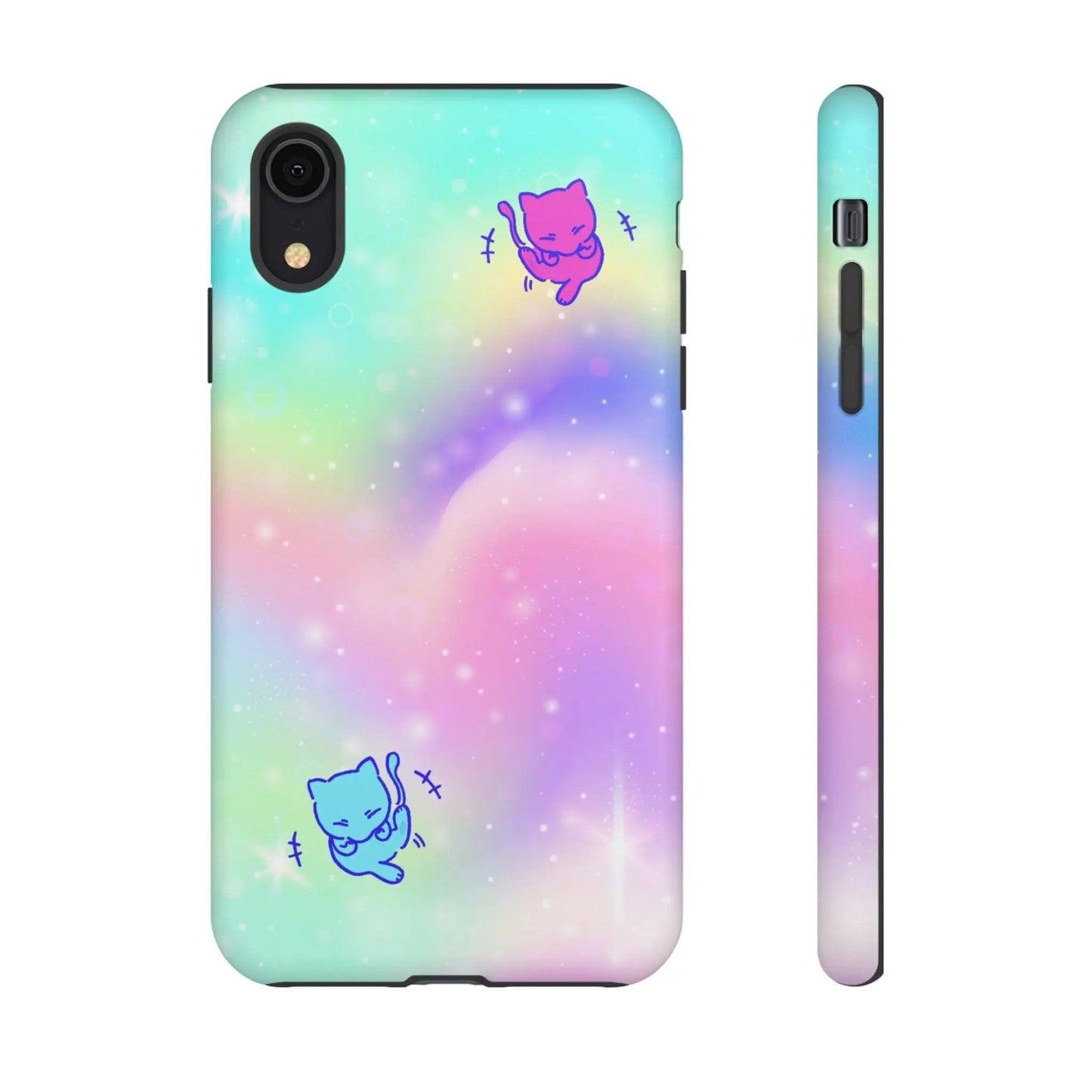 Giggling Anime Cat Rainbow Tough Phone Cases